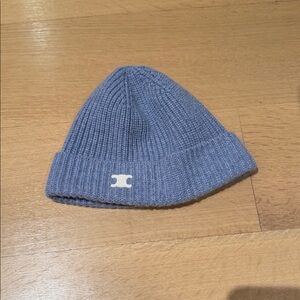 Celine Light Blue Ribbed Knit Beanie Cashmere